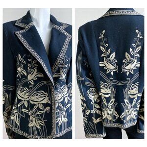 Nygard Collection Black  Wool Gold Floral Embroidery Blazer M